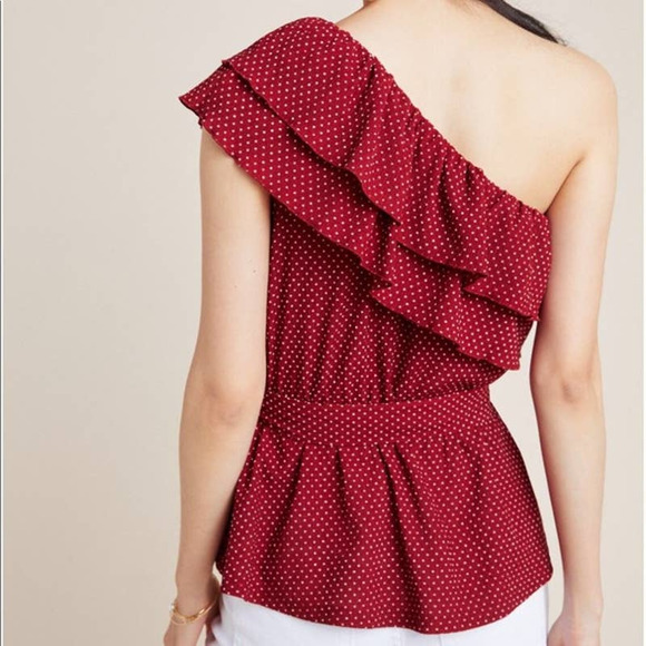 Anthro Maeve Asymmetrical One Shoulder Ruffled Top - Picture 10 of 11